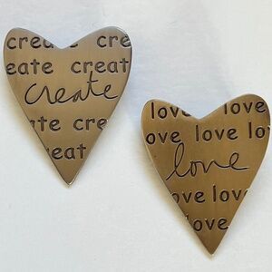 SANDRA MAGSAMEN Two Silver Tone "create" and "love" Heart Pins (2)